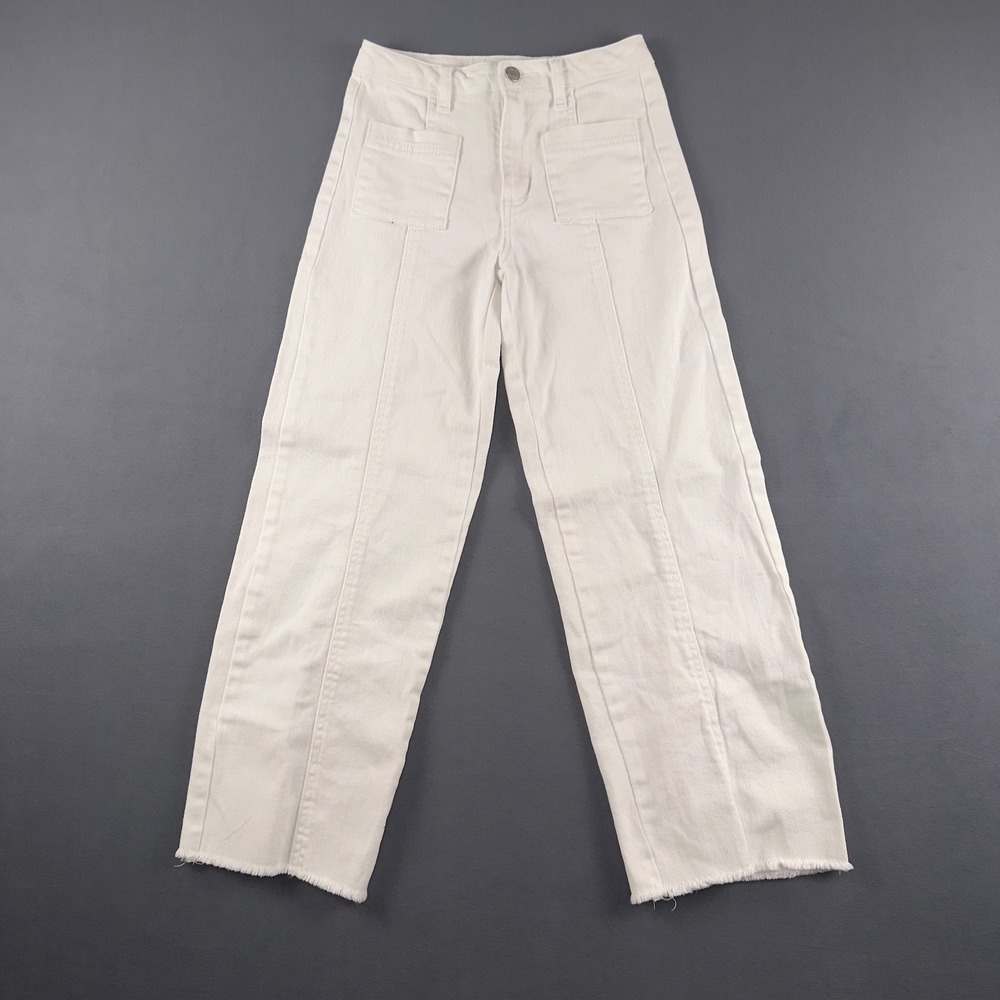 Habitual Girl‎ White Wide Leg Jeans Raw Hem Front Patch Pockets Size 12